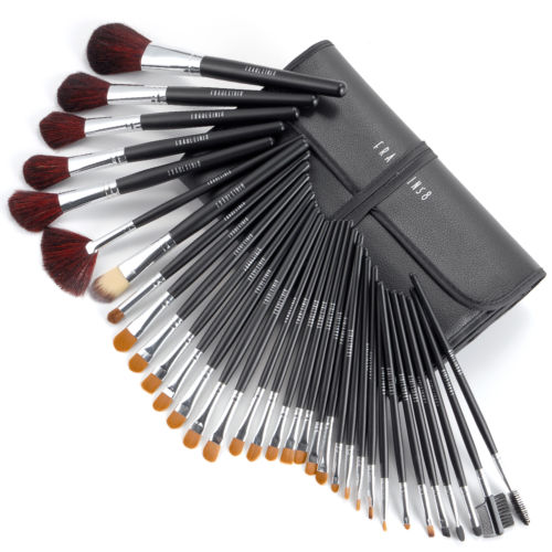 Fraulein3°8 34teilig Make-Up Kosmetik Pinsel Schminkpinsel mit schwarz Etui Set