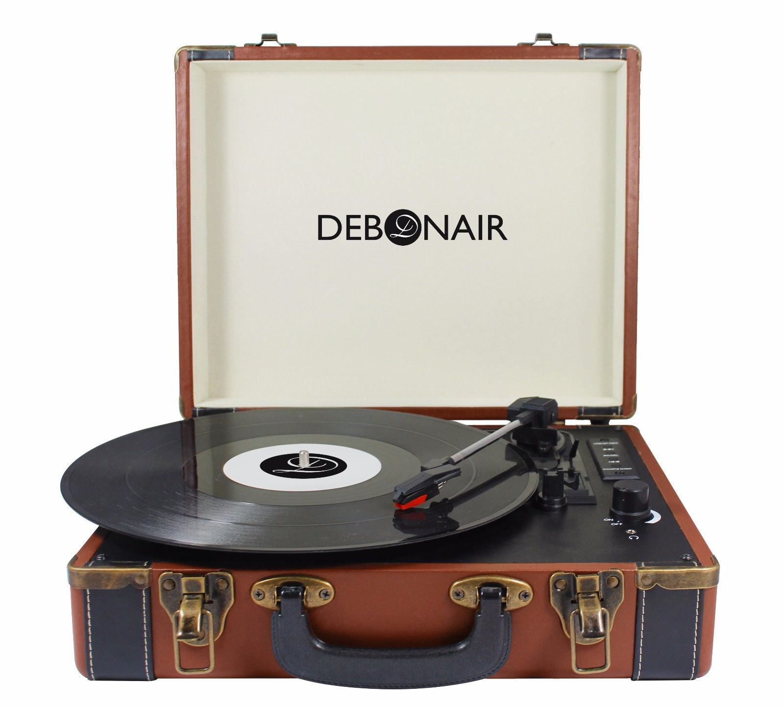 Brown/Black Retro Turntable Briefcase Style Vinyl Record Player with Bluetooth 