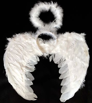 Feather White Angel Fairy Wings and Halo Halloween Fancy Dress Gothic