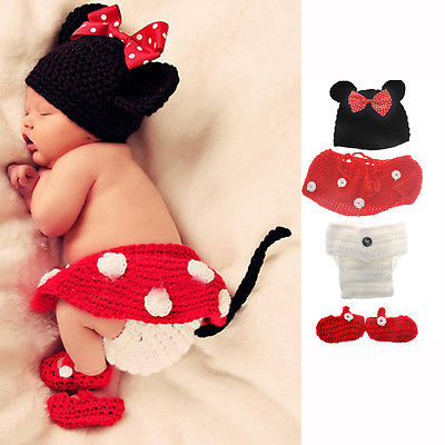 Kinder Baby Strick Mütze Minnie Mickey Mouse Fotoshooting Neugeborene Hut Kostüm