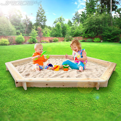 Ø180cm Sandkasten Sandkiste Sandbox für Kinder mit Sitzbank 6-Eck Holz Outdoor