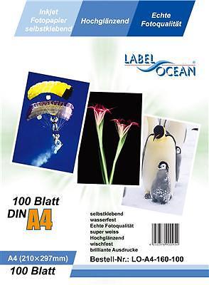 100 Blatt A4 selbstklebend Fotopapier Hochglanz + wasserfest von LabelOcean (R)
