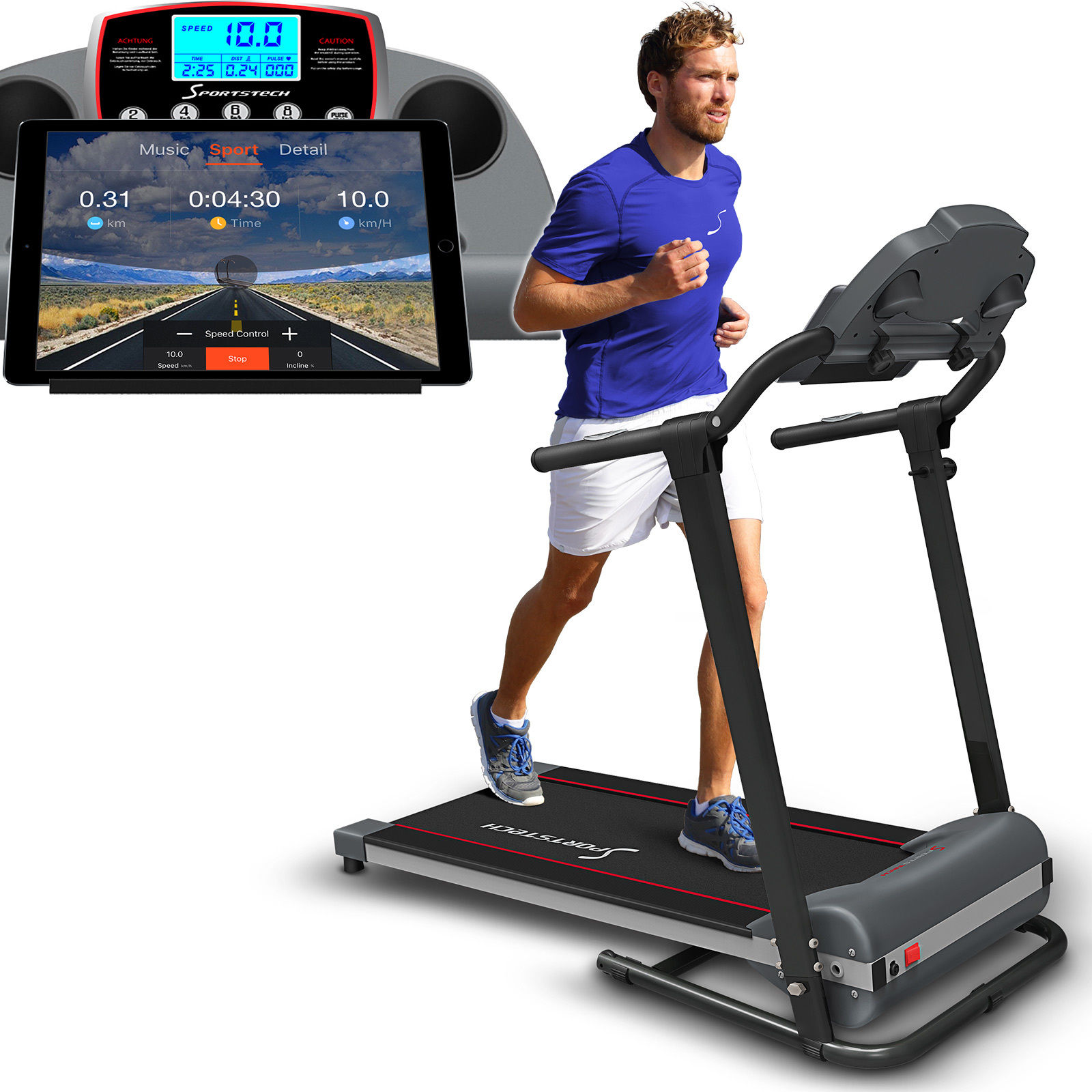 Sportstech F10 Laufband mit Fitness App Steuerung 1 PS DC 10 KM/H klappbar
