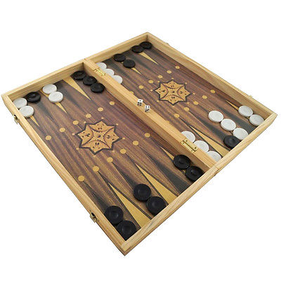 Großes XXL Backgammon Schach Dame Holz Spielbrett 50 x 47 cm klappbar 