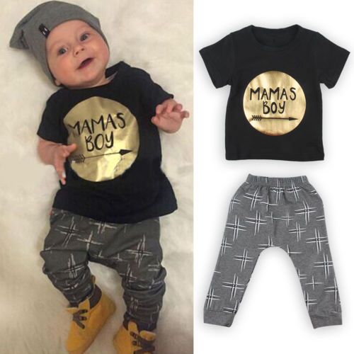 Kinder Baby Jungen Freizeit Kurzarm Shirt + Grau Hose Outfits 2tlg Set Kleidung