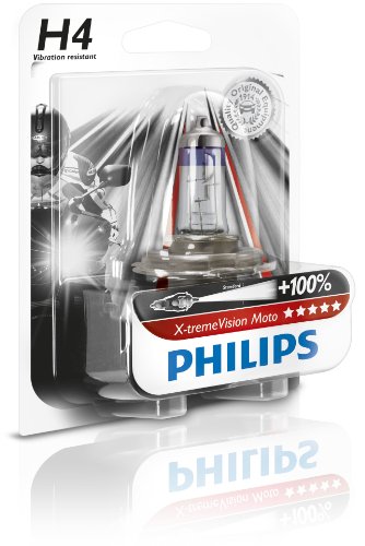 Philips 12342XVBW X-treme Vision Moto H4 Motorrad-Scheinwerferlampe, 1-er Blister