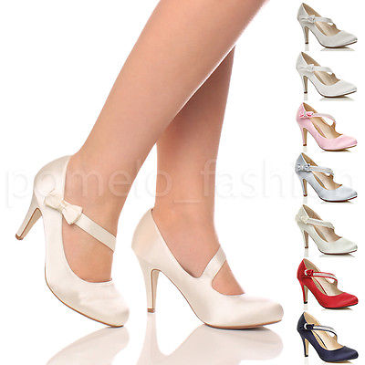 WOMENS LADIES BRIDAL WEDDING PROM PARTY HIGH HEEL CLASSIC PUMPS SHOES SIZE