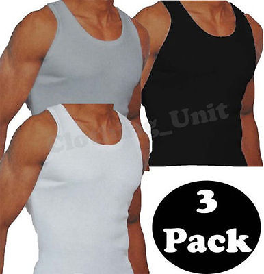 New Mens 3 Pack Fitted Vests  Pure Cotton Gym Top Summer Training