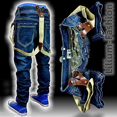 Super-Coole Kinder Hose Jeans Stretch Junge Hosenträger CHILONG-DENIM H1304 neu 
