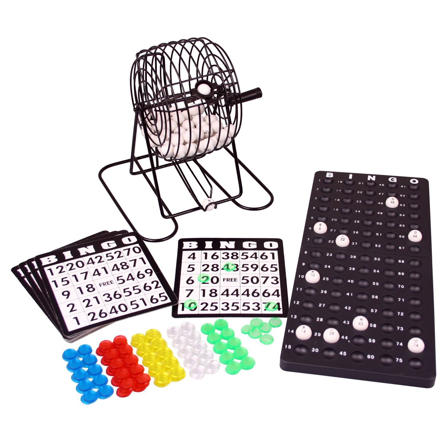 BINGO Spiel-Set mit Bingomühle Metall-Trommel und Zubehör Lotto Bingotrommel