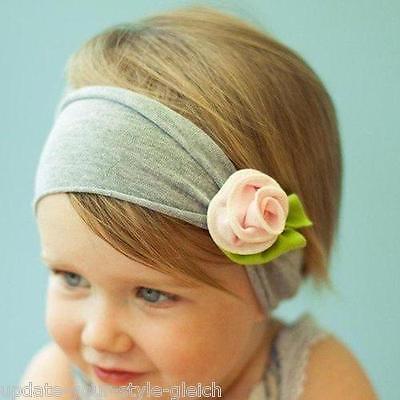 Baby Kinder Stirnband grau-rosa  Rose Blume Blüte Haarband Mädchen Haarschmuck 