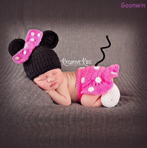 Neugeborene Baby Knit Strick Fotoshooting Minnie Kostüm Mütze Rock Booties