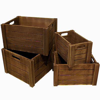 4 Holzkiste Weinkiste Holzbox Rustikale Kiste Deko Aufbewahrungsbox Box 13001