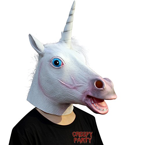 CreepyParty Deluxe Halloween Unicorn Latex Head Mask