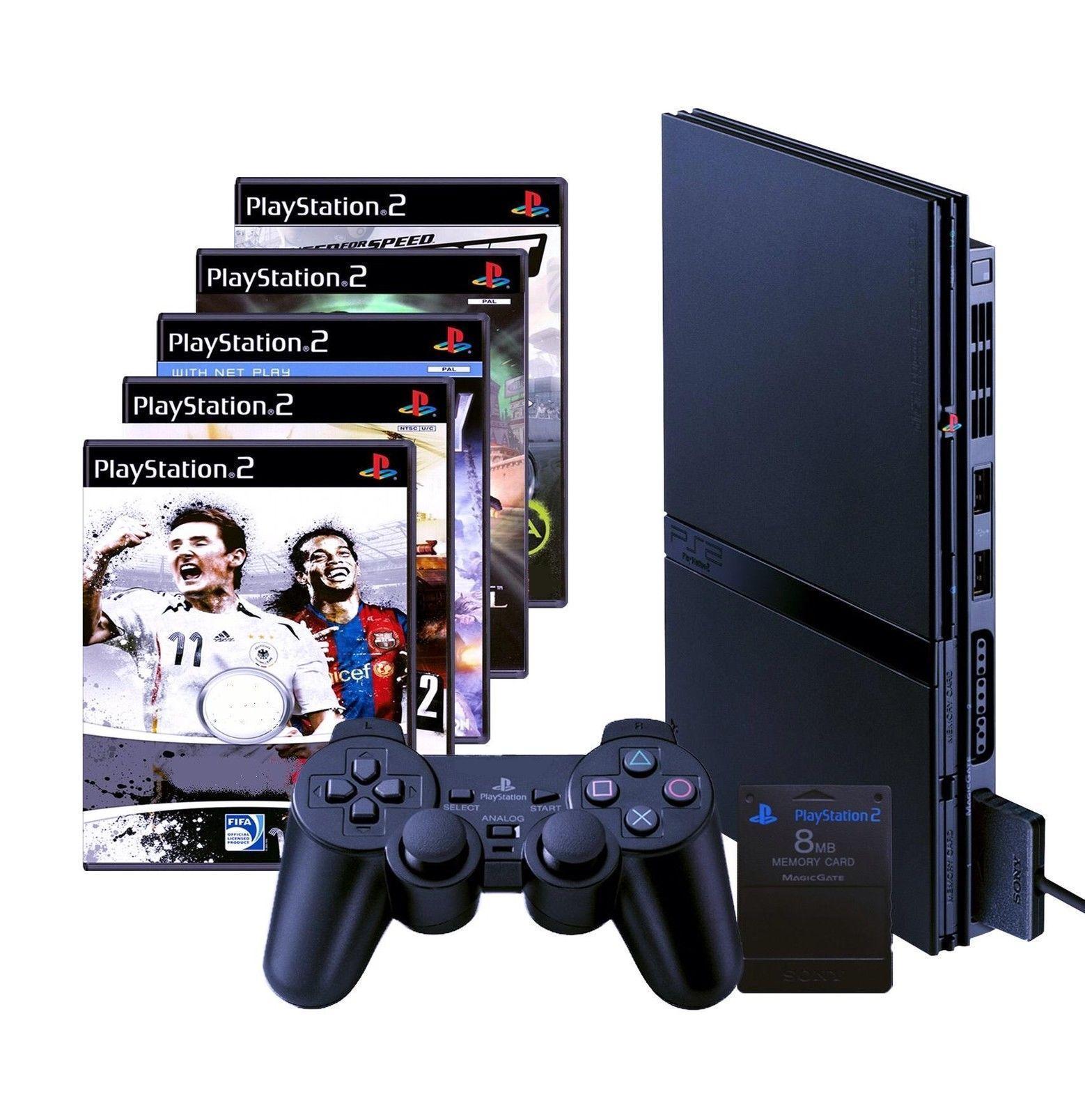 SONY Playstation 2 Slim schwarz (PS2) + 3 Spiele + Controller + Memory Card