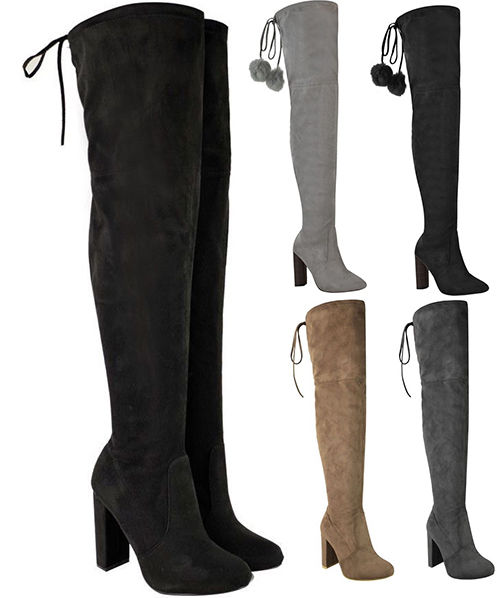 Womens Ladies Over The Knee Boots Suede Shoes High Heel Block Lace Thigh Size