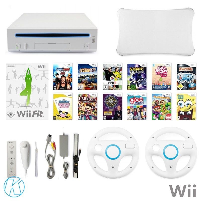 Wii MegaSet Konsole weiß + 10 Spiele, Balance Board, mote & große Auststattung)