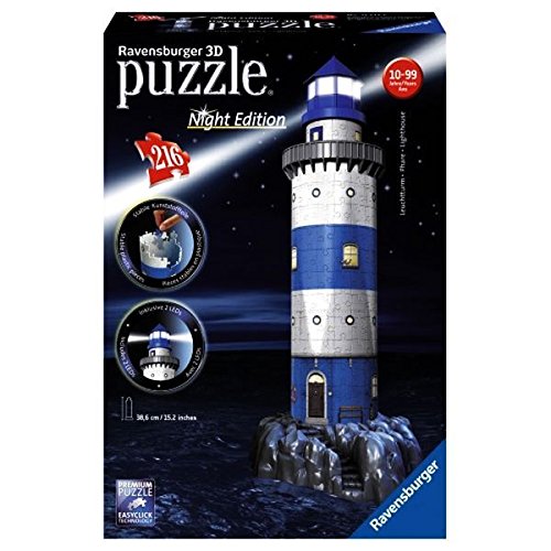 Ravensburger 12577 - Leuchtturm bei Nacht - 216 Teile 3D-Puzzle-Bauwerk Night Edition