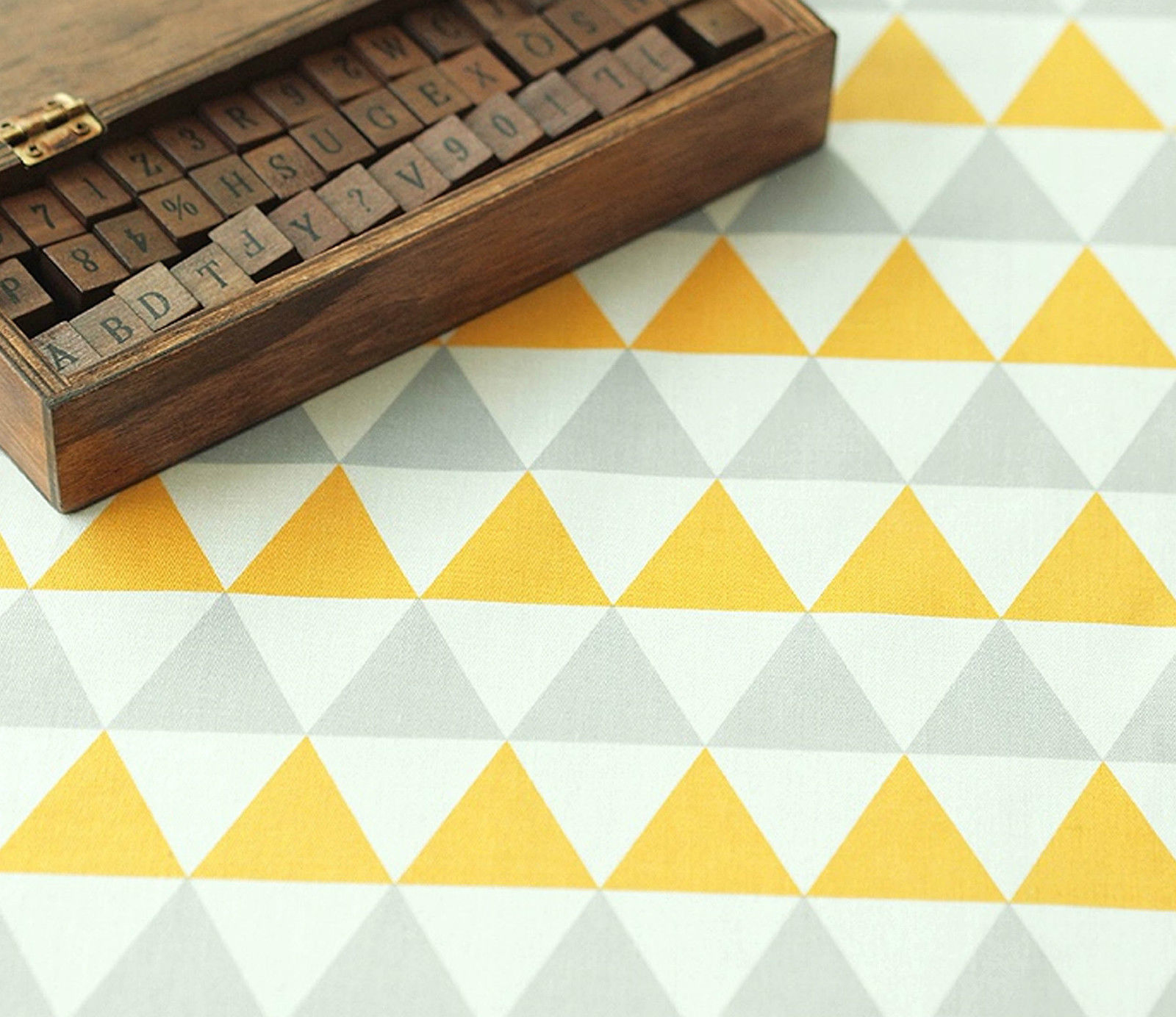 Yellow and Grey triangle 100% Cotton Fabric / All sizes / 160cm width (fft196)>