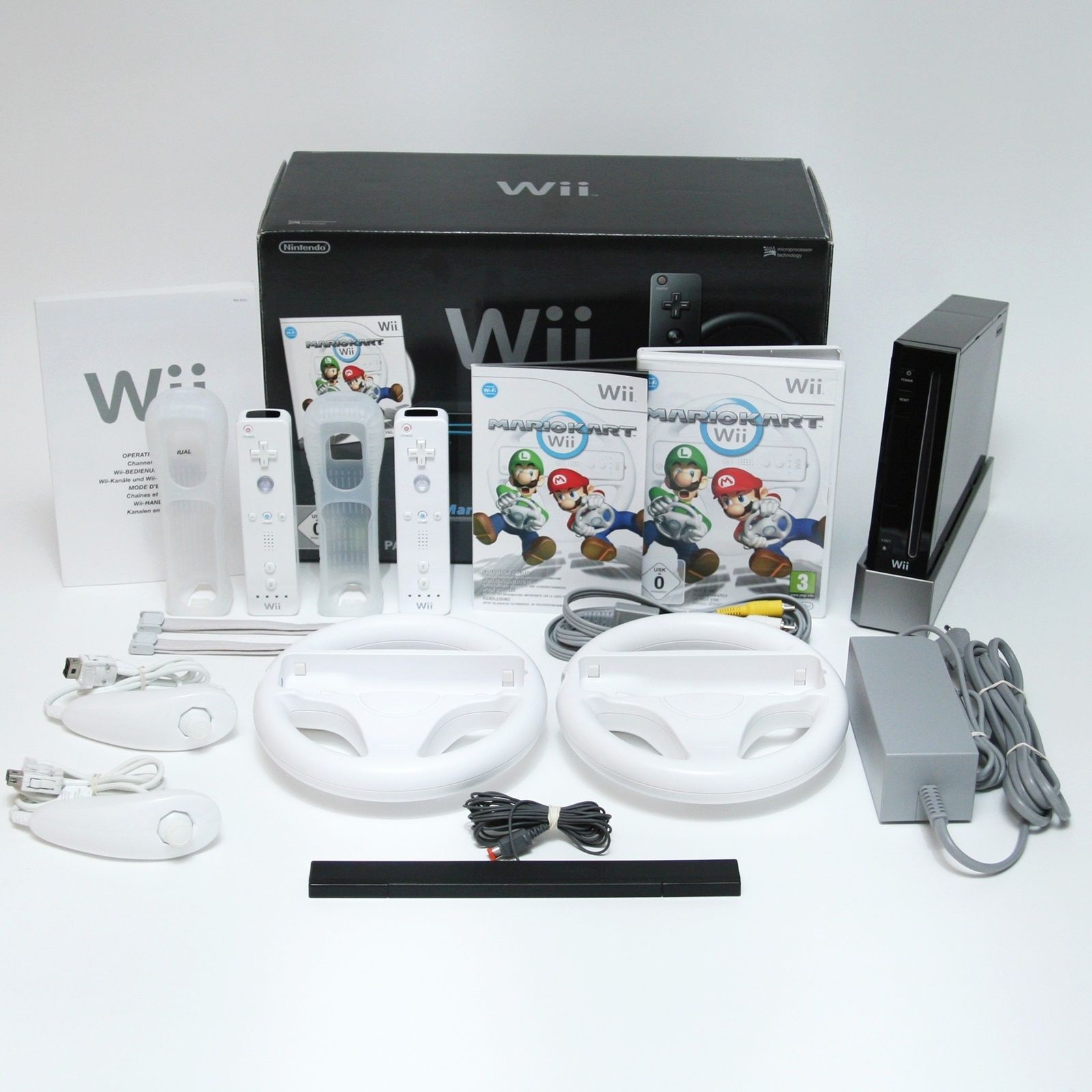 Nintendo Wii Spielkonsole | Mario Kart Pack + 2x Remote + 2 Lenkrad + OVP Black