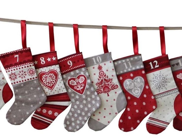 Scandi Christmas Mini Stockings Advent Calendar Bunting PANEL on Cotton Fabric