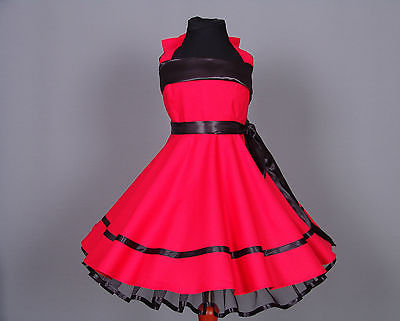 Mädchen 50-er Jahre Petticoat, Tanz,Einschulung Kleid Gr.104-128 rot/schwarz