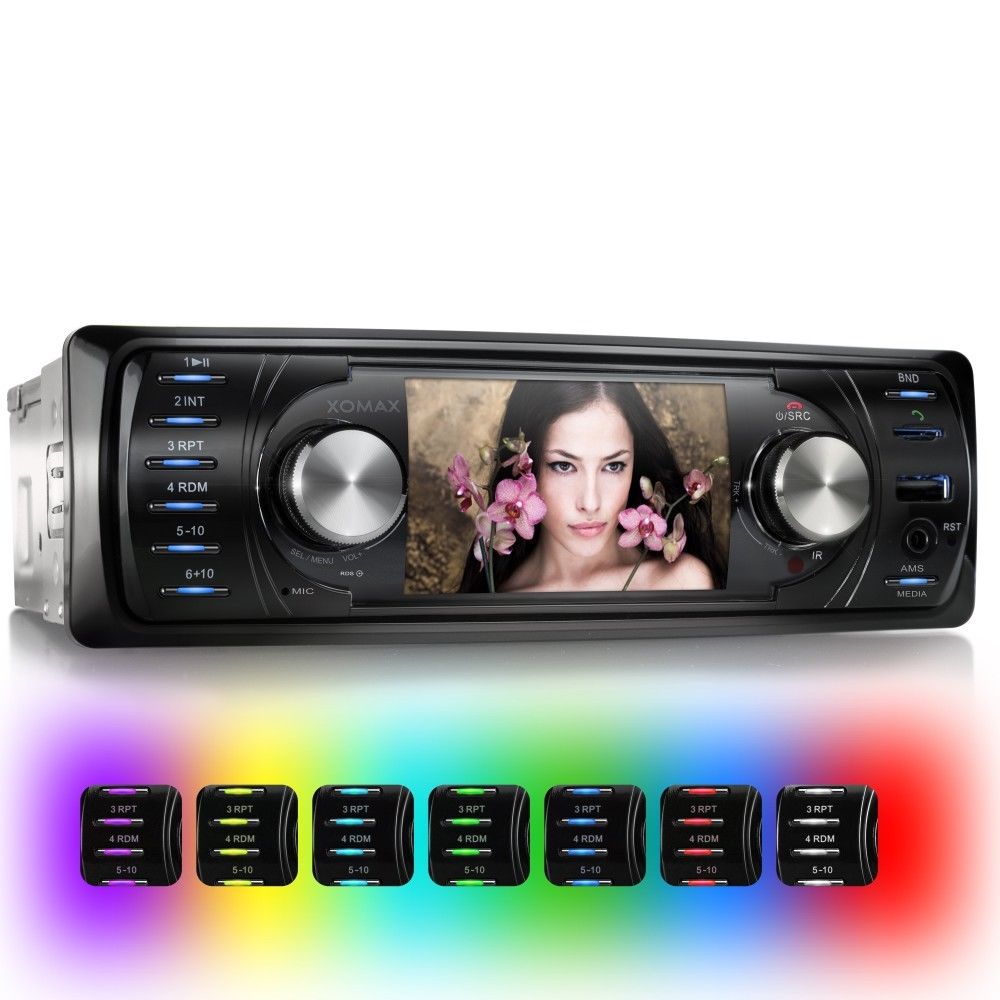 AUTORADIO MIT FARB-DISPLAY BLUETOOTH USB+SD=64GB MP3 MP4 AUX EQ 1DIN OHNE CD/DVD
