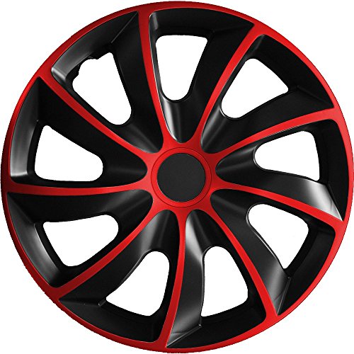 (Farbe und Größe wählbar) 15 Zoll Radkappen QUAD Bicolor (Schwarz-Rot) passend für fast alle Fahrzeugtypen - universal
