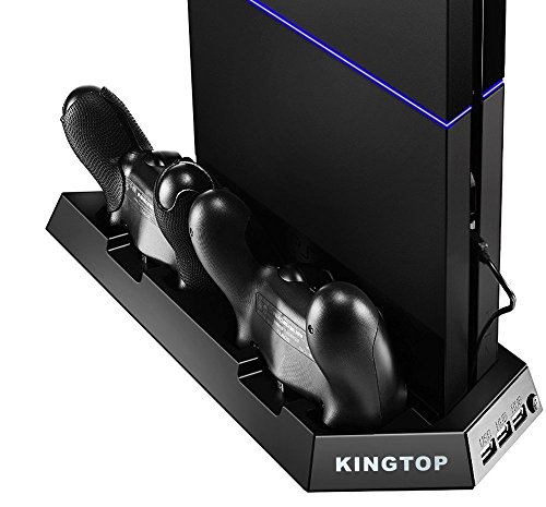 KingTop Ladegerät für PS4 DualShock 4 Controller mit Kühler Fans für Sony PS4 Konsole Double Series + USB HUB Ports