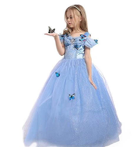 ELSA & ANNA® Mädchen Prinzessin Kleid Verrücktes Kleid Partei Kostüm Outfit DE-FBA-CNDR5 (5-6 Jahre, DE-CNDR5)