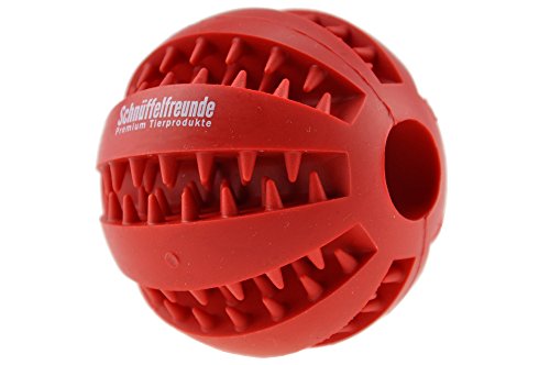 Hundespielzeug Ball aus Naturkautschuk mit Dental-Zahnpflege-Funktion | mit Noppen und Loch für Leckerli, ø 7cm, für große und kleine Hunde