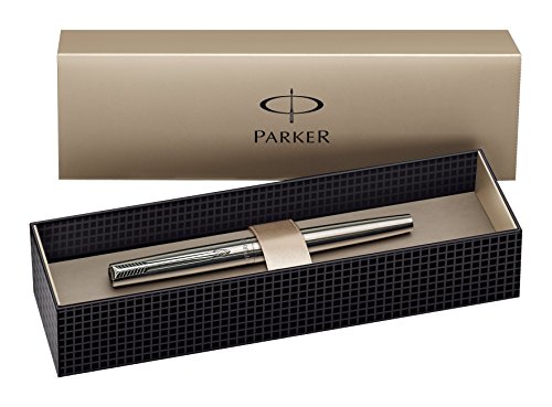 Parker S0161590 Jotter Füllfederhalter (edelstahl mit Chromeinfassung, mittlere Schreibfeder, Geschenkbox)