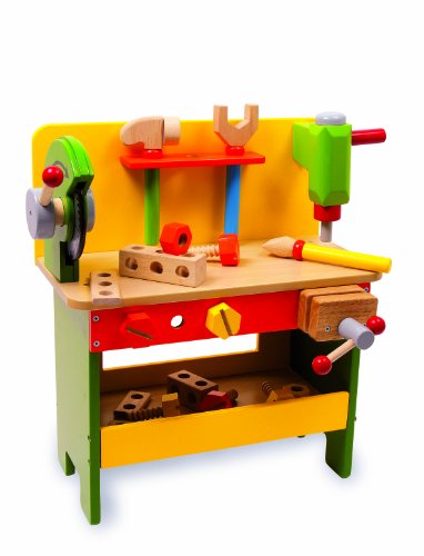 Werkbank aus Holz ab 3 Jahren, verschiedene  Holzspielzeuge inkl. Schrauben, Muttern und Lochbrettern