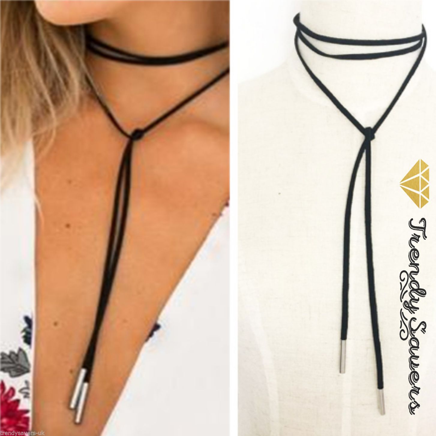 Retro Women Black Velvet Charm Choker Necklace Long Rope Silver Gold Leaf