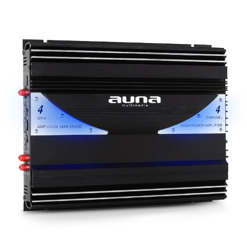auna AMP-CH04 CAR HiFi Verstärker Endstufe (Leistung: 2.800W max., Hoch- und Niedrigpegel-Eingänge, regelbarer Tiefpass-Filter, Frequenzbereich: 20 Hz bis 20 kHz, Impedanz: 4 bis 16 Ohm, brückbar)