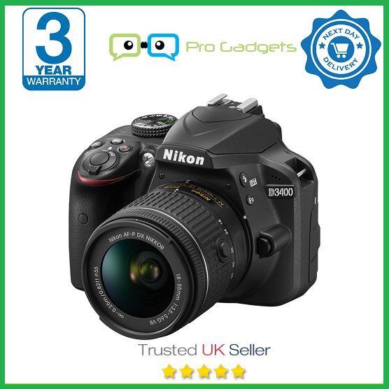 Nikon D3400 DSLR Camera AF-P DX 18-55mm VR Lens (Black)  - 3 Year Warranty