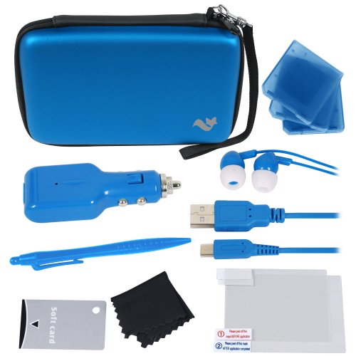 New Nintendo 3DS XL 12-in-1 Travel Pack / Tasche, Etui, Displayschutzfolie, Kfz-Ladegerät:blau (New Nintendo 3DS XL - 2015 /3DS XL)