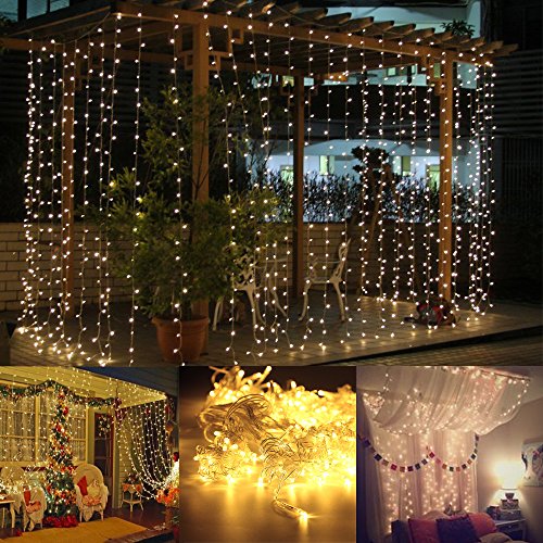 AGM 300er Led 3X3 Meter Lichterkette Drinnen Outdoor LED wasserdicht Fee-Schnur-Vorhang-Licht für Party,Weihnachten,Hotel,Festival...(Warmweiß)