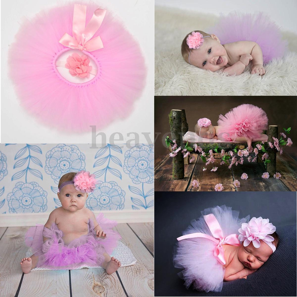 Neugeborenes Baby Set Mädchen Kleid Rock + Stirnband Tütü Kostüm Fotoshooting 