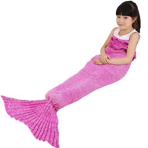 BATTOP Mermaid Schwanz Strickdecke für Kinder-(Kind, Rose)