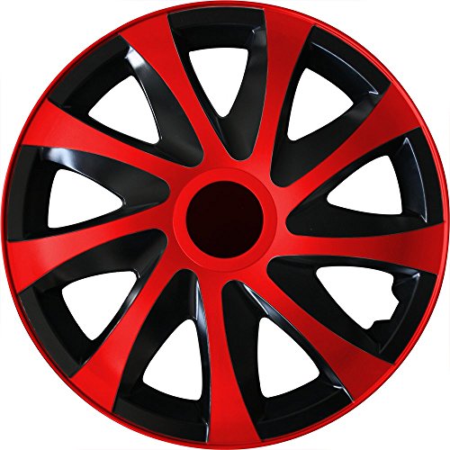 (Farbe und Größe wählbar) 15 Zoll Radkappen DRACO (Schwarz-Rot) passend für fast alle Fahrzeugtypen (universal)