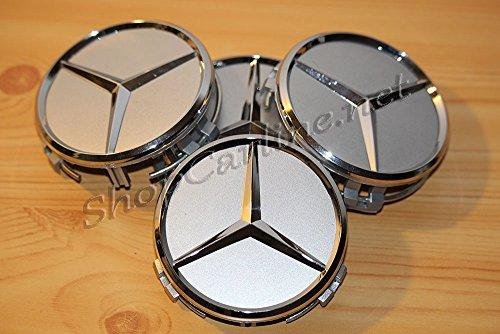 4 Radkappen-Deckel Mercedes 75 mm, Klasse A, B, C, E, S, ML, SLK, R, Emblem