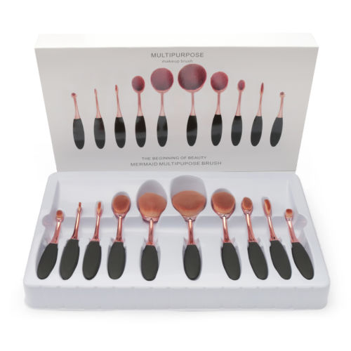 10 tlg Rose Gold Pro Make up Oval Pinsel Kosmetik Zahnbürste Set Makeup Brush