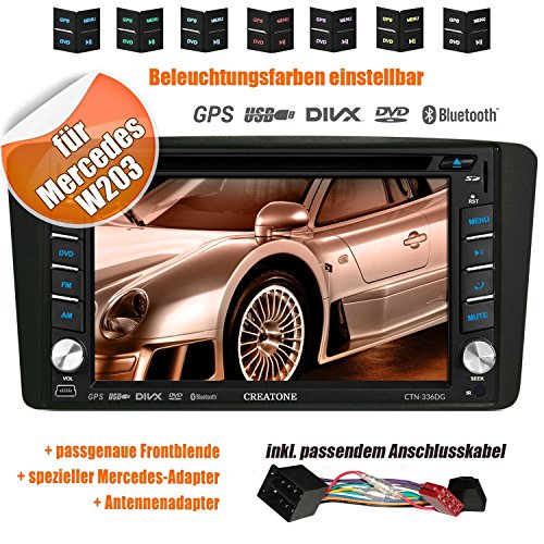2DIN Autoradio CREATONE V-336DG für Mercedes C-Klasse W203 (03/2000-08/2004) mit GPS Navigation (Europa), Bluetooth, Touchscreen, DVD-Player und USB/SD-Funktion