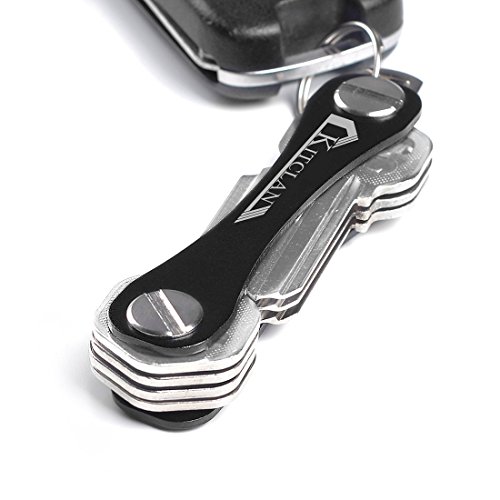 Kitclan Schlüssel Organizer, Aluminium Smart Schlüsselhalter mit Autoschlüsselschlaufe, für 2 bis zu 10 Schlüssel (Schwarz)