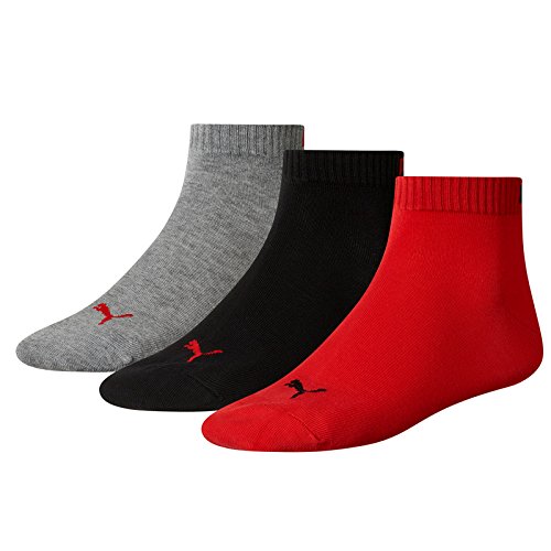 Puma Sport Socken (Ausgewählte. Farben) Unisex Fashion Quarter (3 Paar) S Grey/Black/Red
