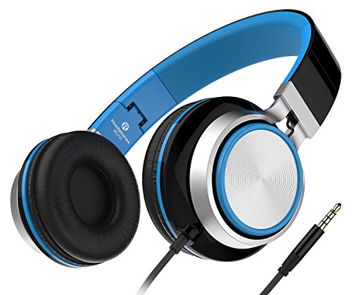 Sound Intone Kinder Over Ear Kopfhörer, 3.5mm Klinkenstecker Low Bass Kopfhörer Leichte tragbare verstellbare Wired Over Ear Ohrhörer für MP3 / 4 PC Tablets Handys (Black/Blue)