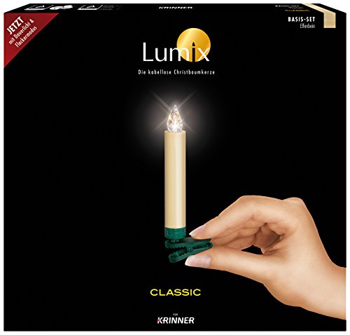 KRINNER Lumix Classic Basis-Set elfenbein IR, 10 elfenbeinfarbene, kabellose LED-Christbaumkerzen mit Infrarot-Fernbedienung in warm-weißen Licht 74322