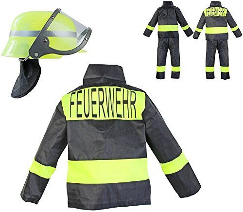 Kinder Feuerwehr Kostüm Hose Jacke FEUERWEHRHELM Grösse 6 104-110