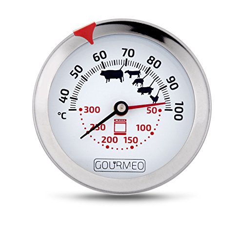 GOURMEO Premium Fleischthermometer 2-in-1 (Fleisch und Ofentemperatur) aus Edelstahl / Bratenthermometer / Grillthermometer / Ofenthermometer | mit 2 Jahren Zufriedenheitsgarantie